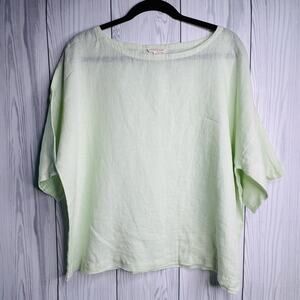 Eileen Fisher 100% Linen Women’s Top Size Medium Light Green 3/4 Sleeve Boxy Fit